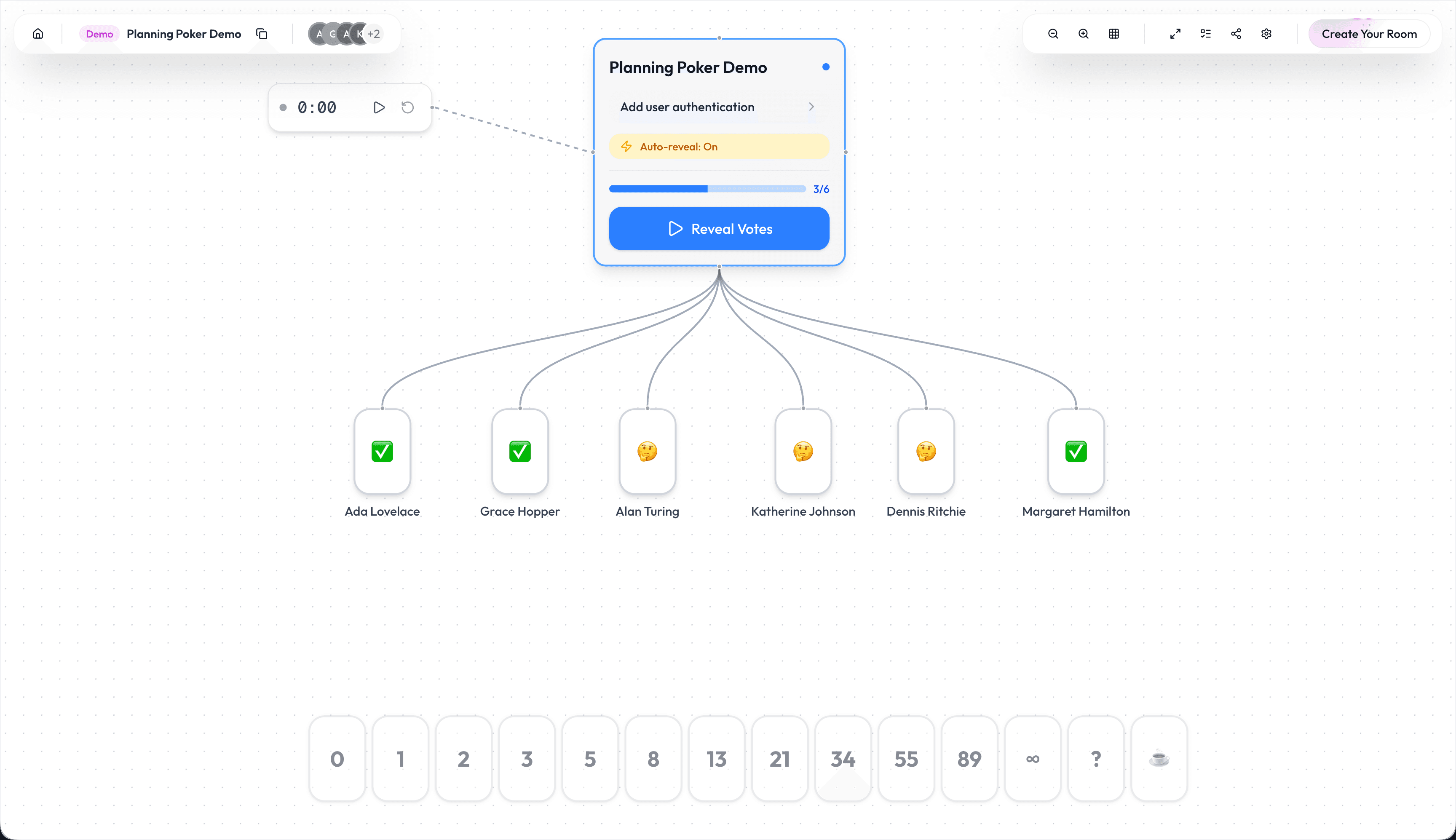 Planning Poker app interface showing real-time collaboration